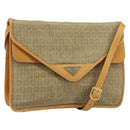 FENDI Zucchino Canvas Shoulder Bag Beige Gold Auth ep11839-1