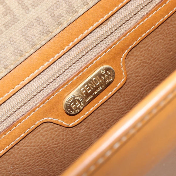 FENDI Zucchino Canvas Shoulder Bag Beige Gold Auth ep11839