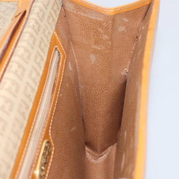 FENDI Zucchino Canvas Shoulder Bag Beige Gold Auth ep11839