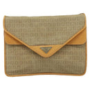 FENDI Zucchino Canvas Shoulder Bag Beige Gold Auth ep11839-13
