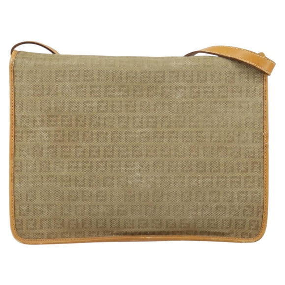 FENDI Zucchino Canvas Shoulder Bag Beige Gold Auth ep11839