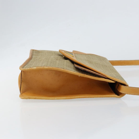 FENDI Zucchino Canvas Shoulder Bag Beige Gold Auth ep11839