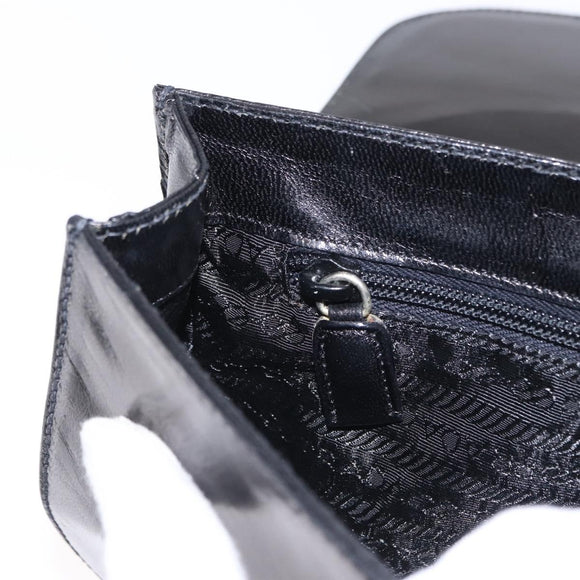 PRADA Hand Bag Leather Black Silver Auth ep11842