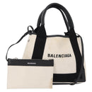 BALENCIAGA Navy Cabas Hand Bag Canvas 2way White Black 390346 Auth ep11845-1