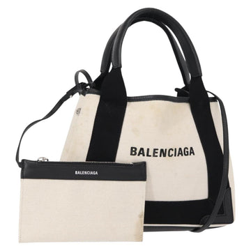 BALENCIAGA Navy Cabas Hand Bag Canvas 2way White Black 390346 Auth ep11845