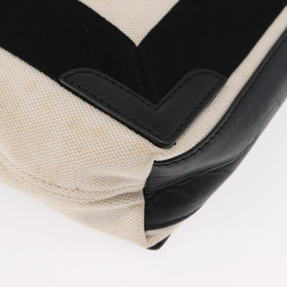 BALENCIAGA Navy Cabas Hand Bag Canvas 2way White Black 390346 Auth ep11845