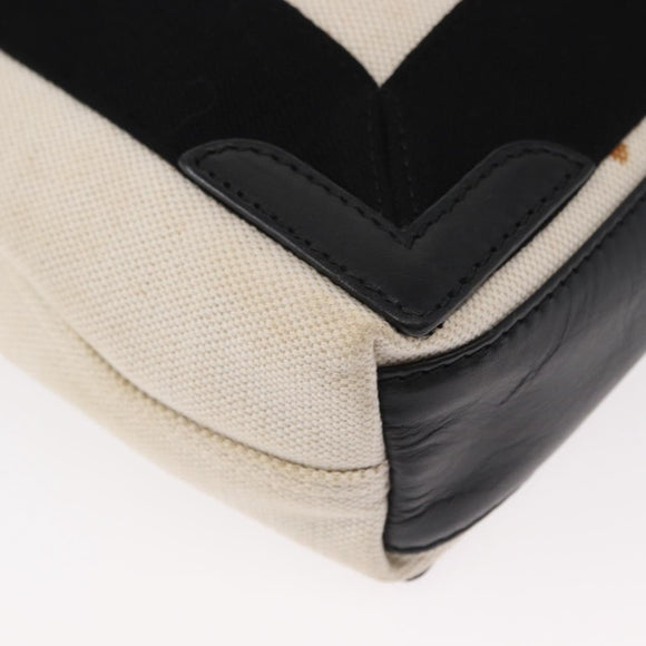 BALENCIAGA Navy Cabas Hand Bag Canvas 2way White Black 390346 Auth ep11845