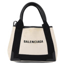 BALENCIAGA Navy Cabas Hand Bag Canvas 2way White Black 390346 Auth ep11845-13