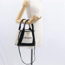 BALENCIAGA Navy Cabas Hand Bag Canvas 2way White Black 390346 Auth ep11845-25