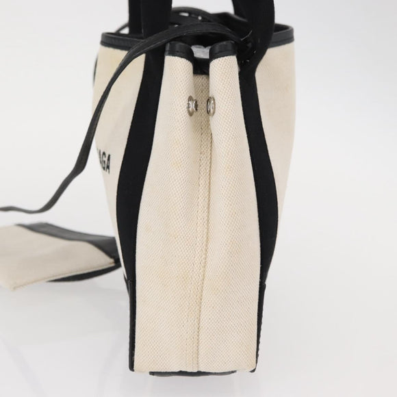 BALENCIAGA Navy Cabas Hand Bag Canvas 2way White Black 390346 Auth ep11845