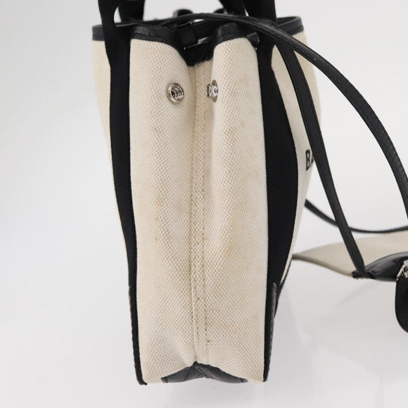 BALENCIAGA Navy Cabas Hand Bag Canvas 2way White Black 390346 Auth ep11845