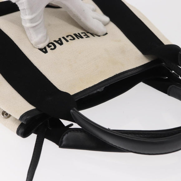 BALENCIAGA Navy Cabas Hand Bag Canvas 2way White Black 390346 Auth ep11845