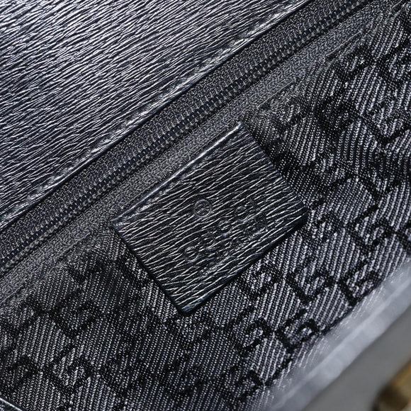 GUCCI Hand Bag Canvas Leather Gray Gold Auth ep11846