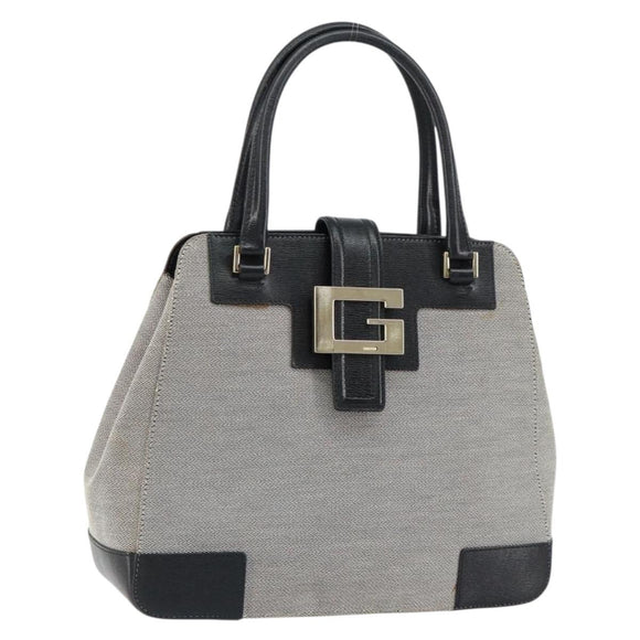 GUCCI Hand Bag Canvas Leather Gray Gold Auth ep11846