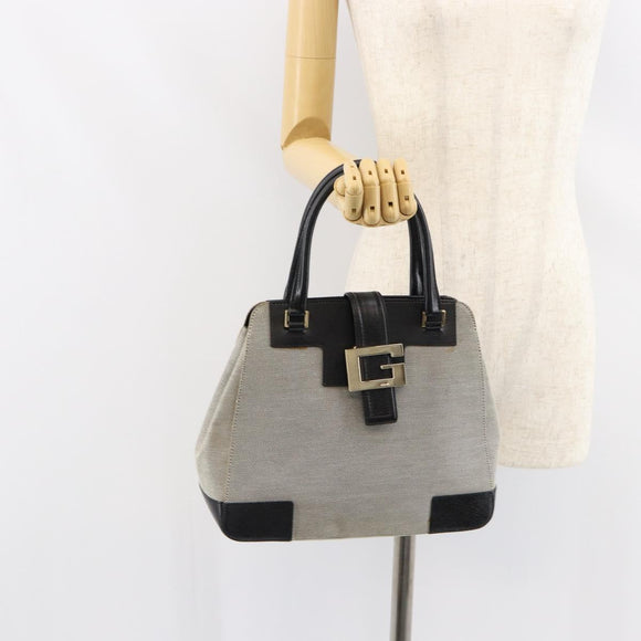 GUCCI Hand Bag Canvas Leather Gray Gold Auth ep11846