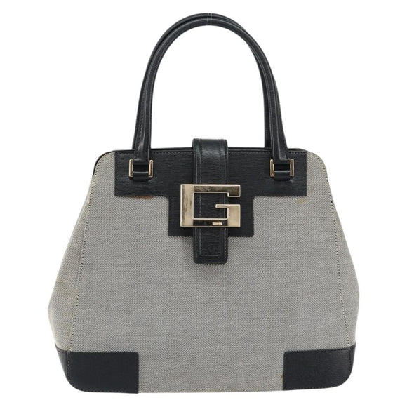 GUCCI Hand Bag Canvas Leather Gray Gold Auth ep11846