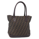 FENDI Zucca Canvas Tote Bag Black Brown Auth ep11847-1