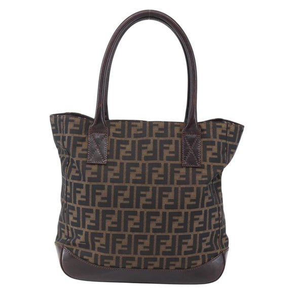 FENDI Zucca Canvas Tote Bag Black Brown Auth ep11847