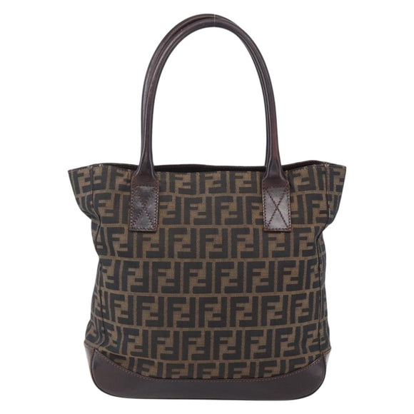 FENDI Zucca Canvas Tote Bag Black Brown Auth ep11847