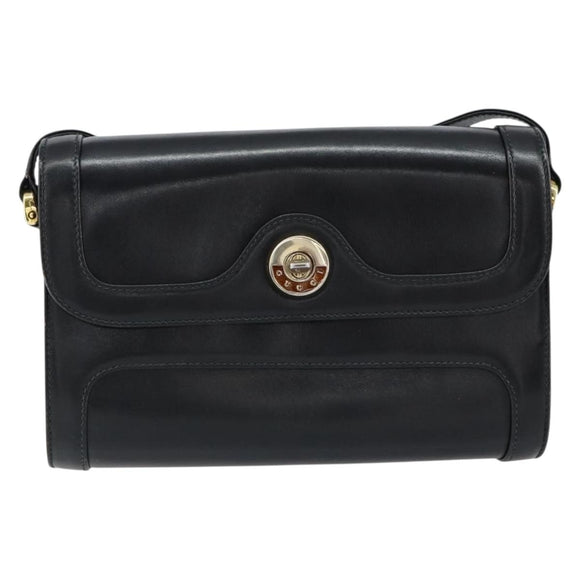 GUCCI Shoulder Bag Leather Black Gold 001 256 1161 Auth ep11851