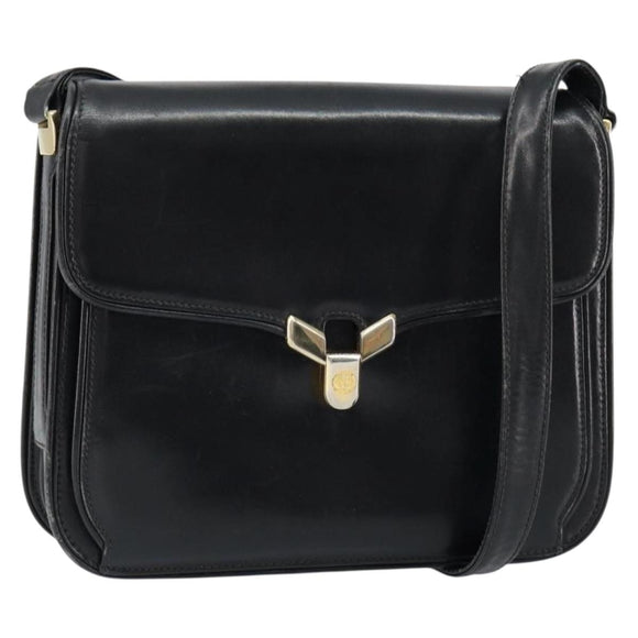 GUCCI Shoulder Bag Leather Black Gold Auth ep11854