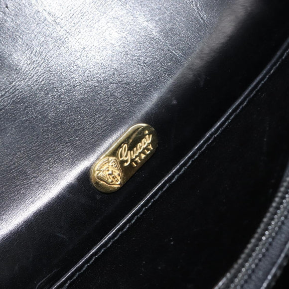 GUCCI Shoulder Bag Leather Black Gold Auth ep11854