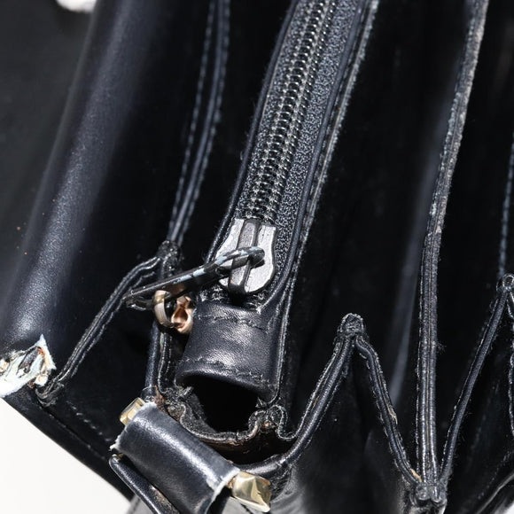 GUCCI Shoulder Bag Leather Black Gold Auth ep11854