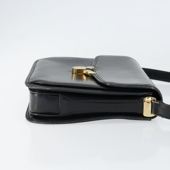 GUCCI Shoulder Bag Leather Black Gold Auth ep11854