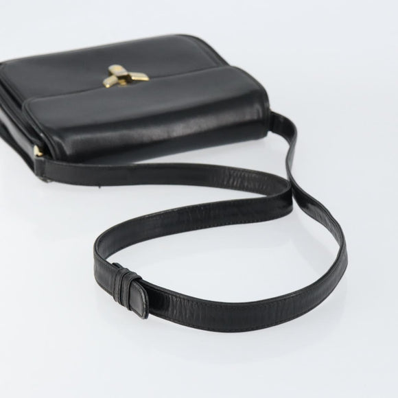 GUCCI Shoulder Bag Leather Black Gold Auth ep11854