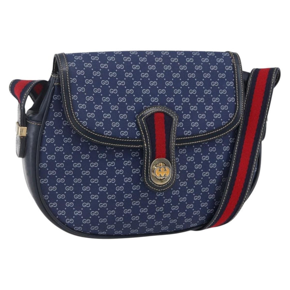 GUCCI Micro GG Supreme Sherry Line Shoulder Bag PVC Blue Gold Auth ep11855