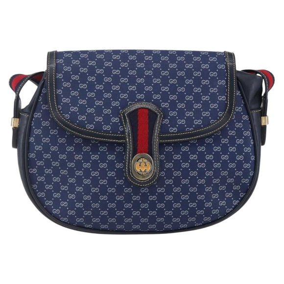 GUCCI Micro GG Supreme Sherry Line Shoulder Bag PVC Blue Gold Auth ep11855