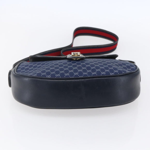 GUCCI Micro GG Supreme Sherry Line Shoulder Bag PVC Blue Gold Auth ep11855