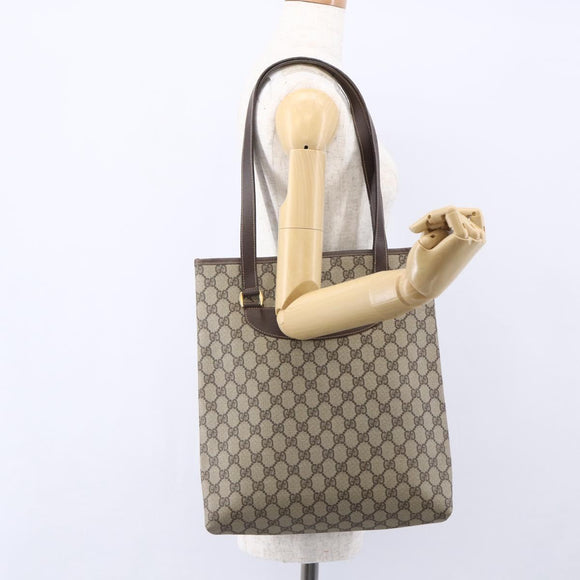 GUCCI GG Supreme Tote Bag PVC Beige Gold Auth ep11864