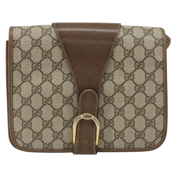 GUCCI GG Supreme Shoulder Bag PVC Beige Gold Auth ep11867