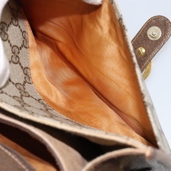 GUCCI GG Supreme Shoulder Bag PVC Beige Gold Auth ep11867