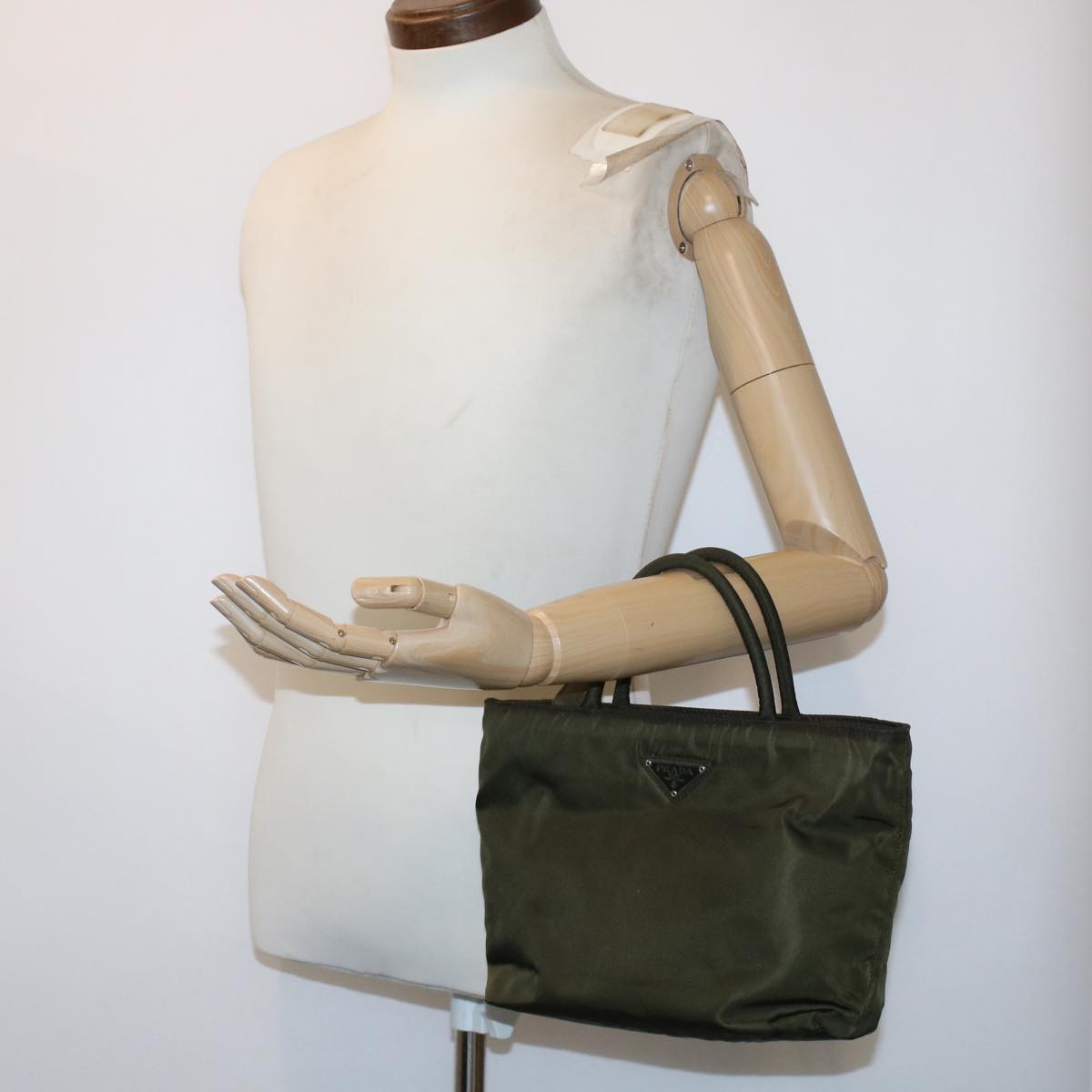 PRADA Hand Bag Nylon Khaki Auth ep1187