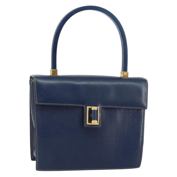 GUCCI Hand Bag Leather Navy Gold 000 46 0096 Auth ep11875