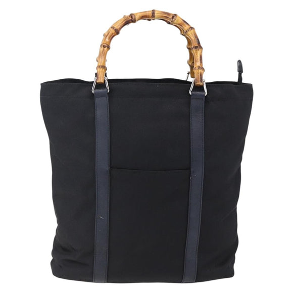 GUCCI Bamboo Hand Bag Nylon Black Silver 000 3754 0508 Auth ep11878