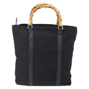 GUCCI Bamboo Hand Bag Nylon Black Silver 000 3754 0508 Auth ep11878-2