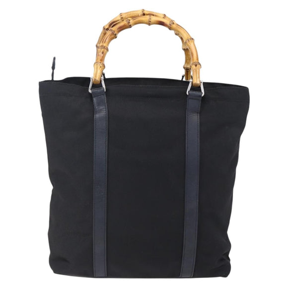 GUCCI Bamboo Hand Bag Nylon Black Silver 000 3754 0508 Auth ep11878