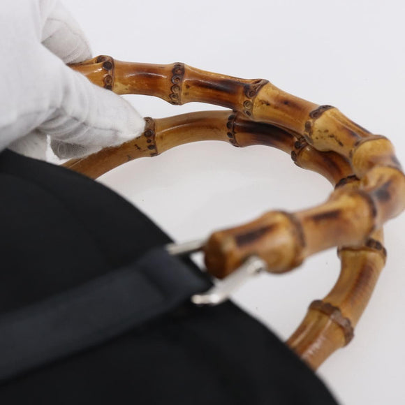 GUCCI Bamboo Hand Bag Nylon Black Silver 000 3754 0508 Auth ep11878