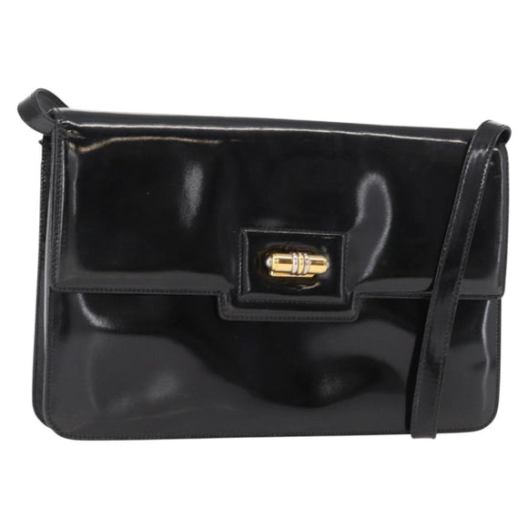 GUCCI Shoulder Bag Enamel Black Gold 004 33 0280 Auth ep11880