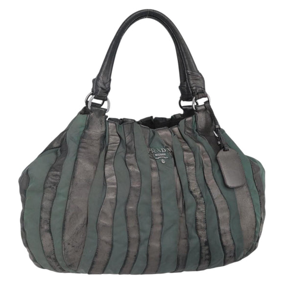 PRADA Hand Bag Leather Gray Silver Auth ep11888