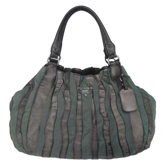 PRADA Hand Bag Leather Gray Silver Auth ep11888