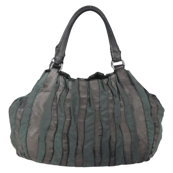 PRADA Hand Bag Leather Gray Silver Auth ep11888