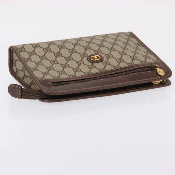 GUCCI GG Supreme Clutch Bag PVC Beige Gold 0141666063 Auth ep11893