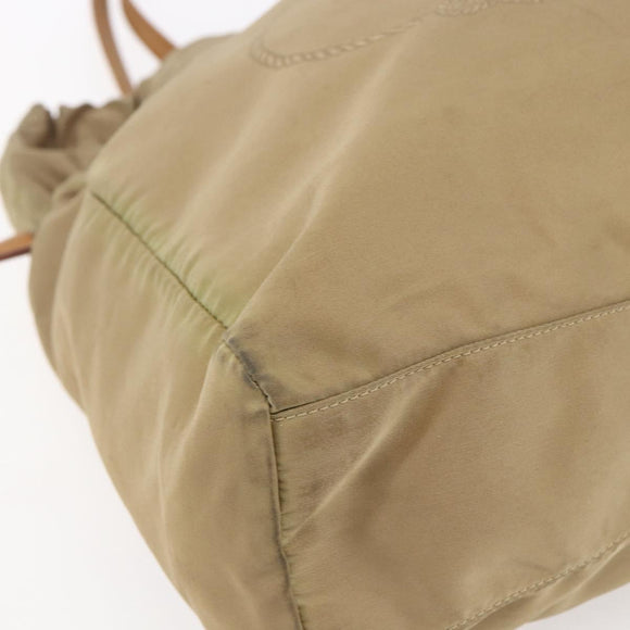 PRADA Tote Bag Nylon Leather Beige Gold Auth ep11896
