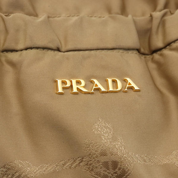 PRADA Tote Bag Nylon Leather Beige Gold Auth ep11896