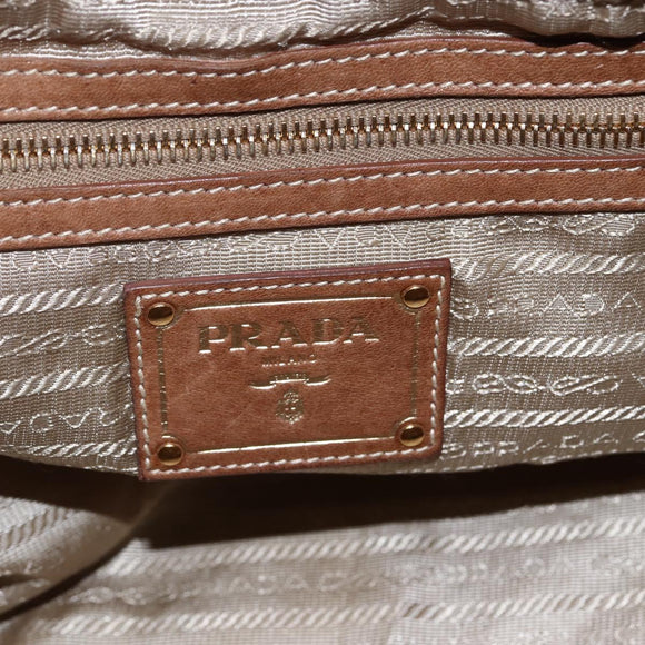PRADA Tote Bag Nylon Leather Beige Gold Auth ep11896