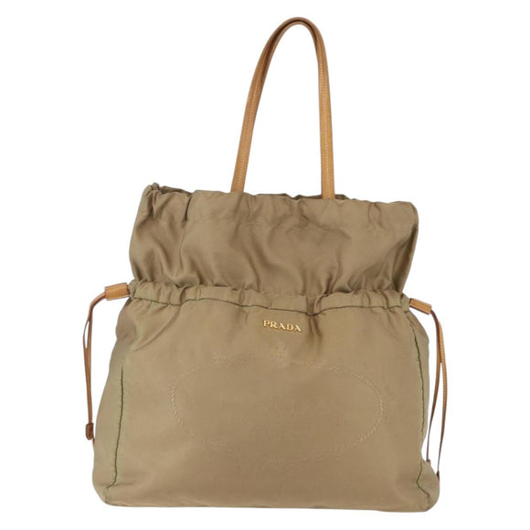 PRADA Tote Bag Nylon Leather Beige Gold Auth ep11896